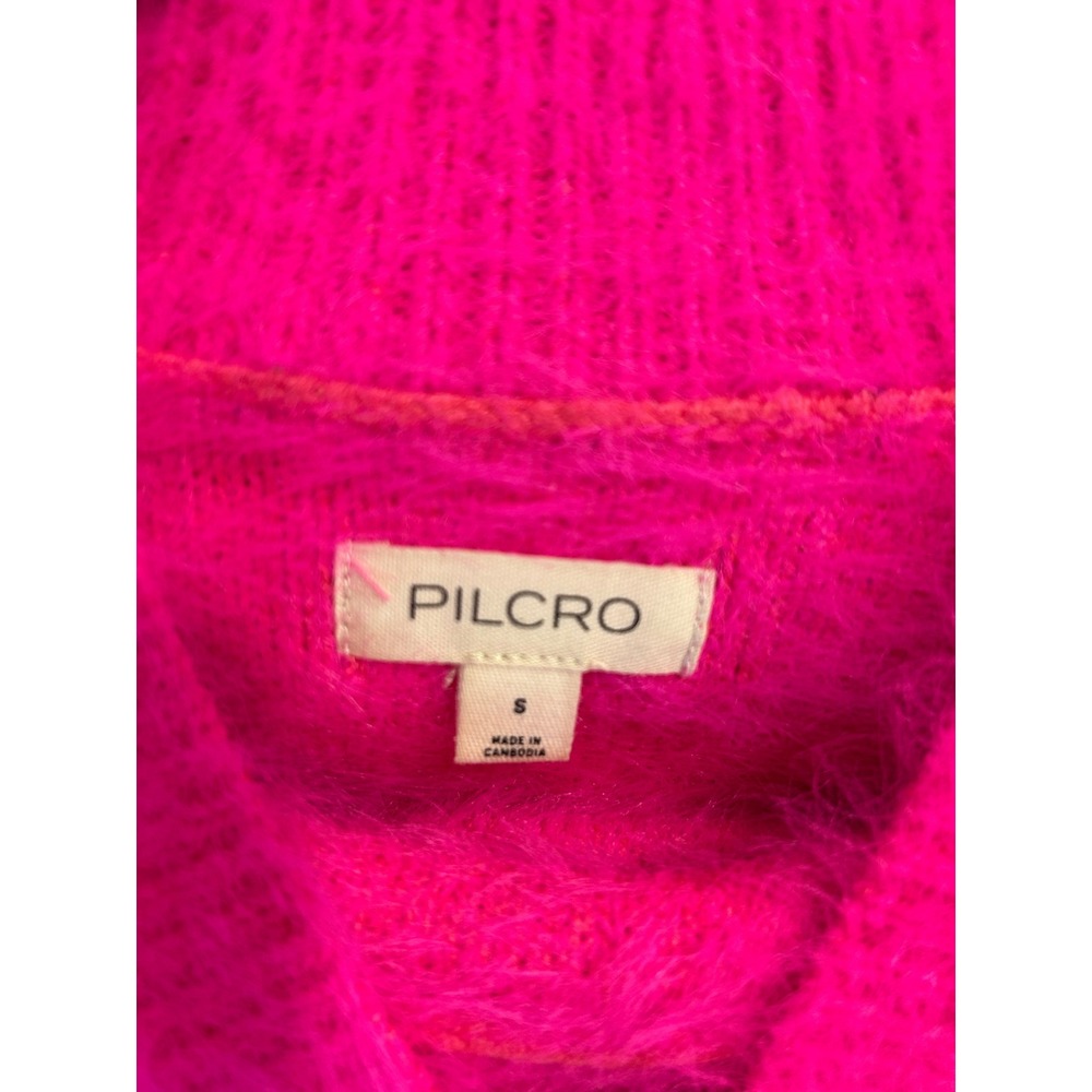Pilcro Anthropologie Hot Pink Fuzzy Eyelash Knit Short Sleeve Mock Neck Sweater - Picture 2 of 3